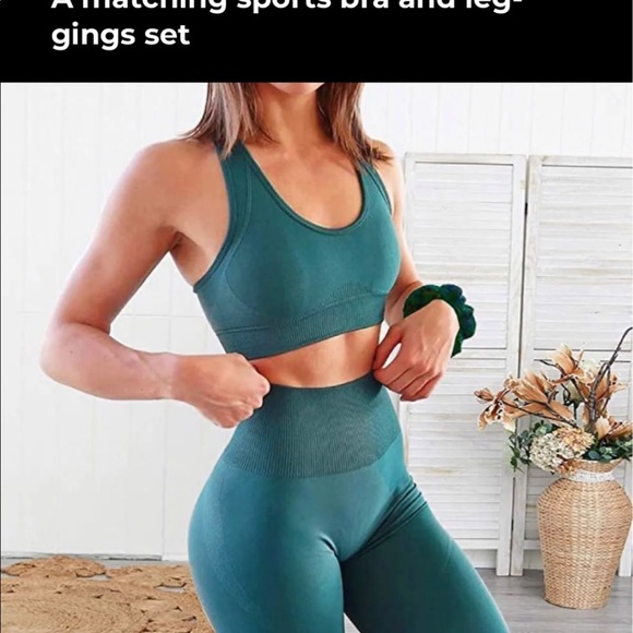 Green 2 Piece Crop Top & Bottom Set Workout Small - Picture 7 of 7